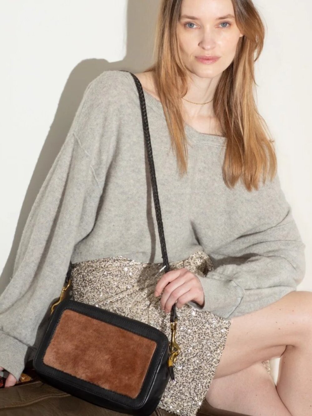Kempton & Co $385 Amberleigh Crossbody Caramel Shearling 9119069 NWT!